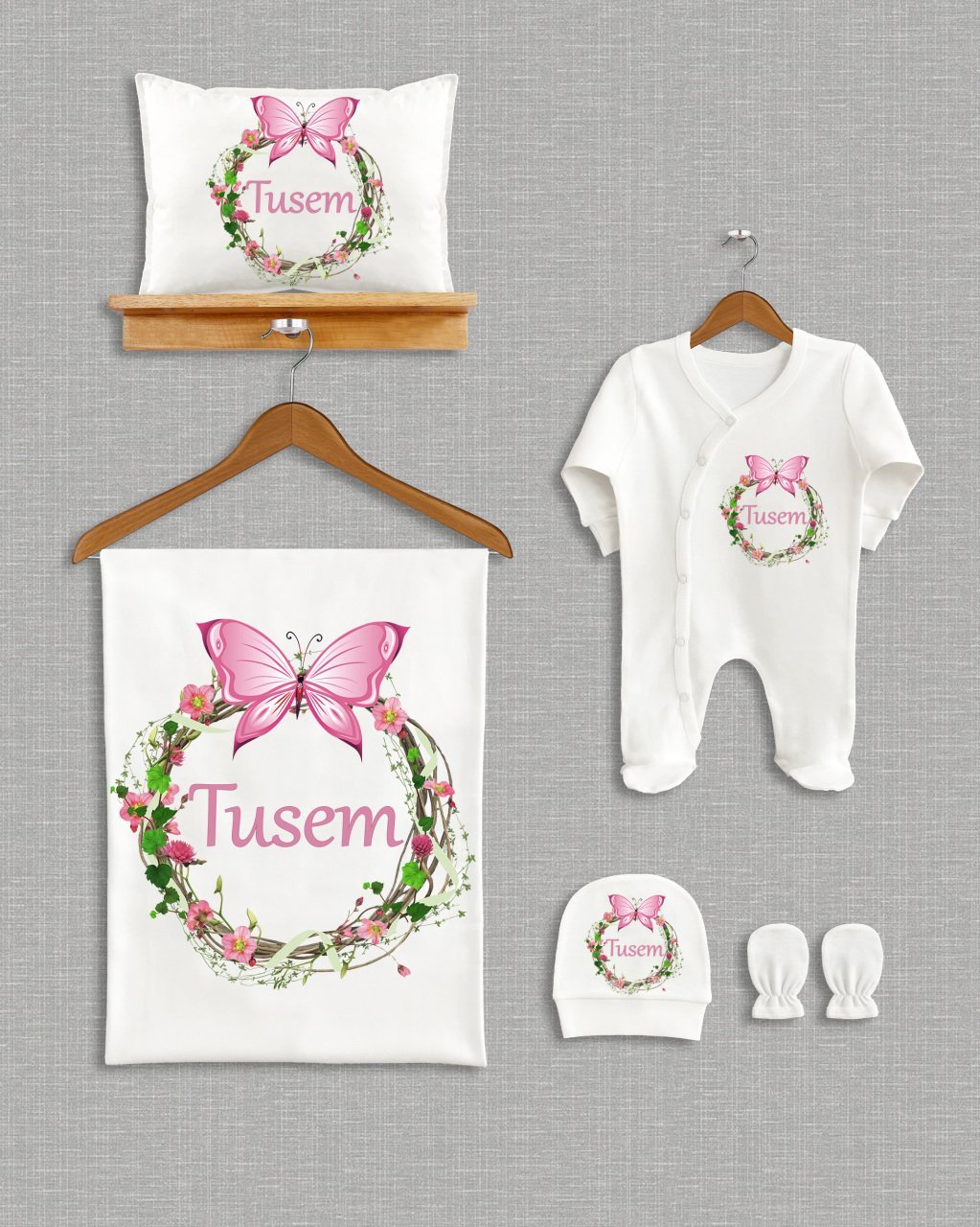 Çiçekli Kelebek Tasarımı 5'li Organik Hastane Çıkışı