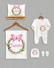 Çiçekli Kelebek Tasarımı 5'li Organik Hastane Çıkışı