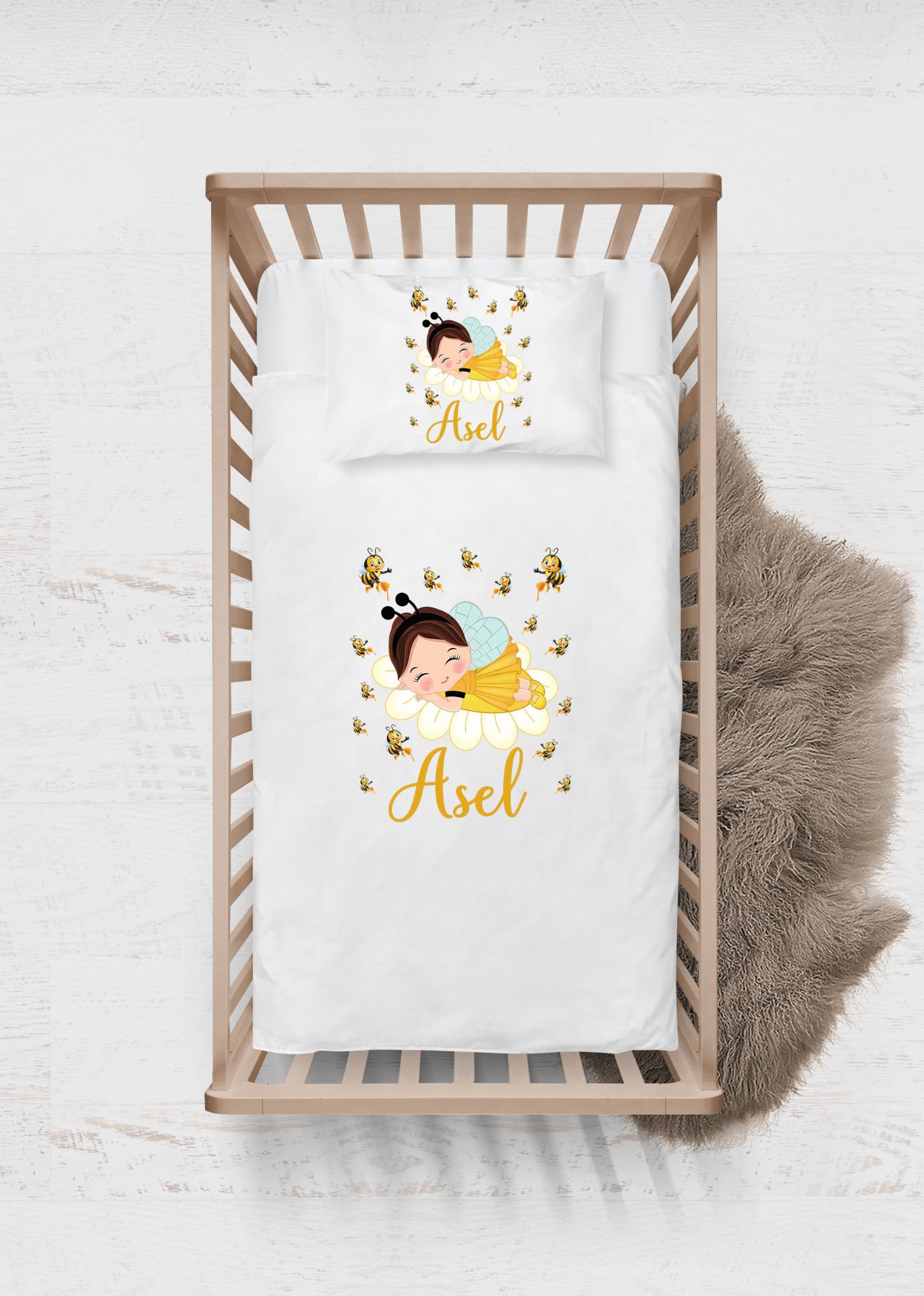 Sevimli Bal Arısı Tasarımı Nevresim Takımı