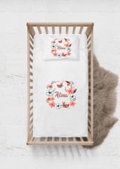 Tavşanlı Pastel Çiçek Çelenk Tasarımı Nevresim Takımı