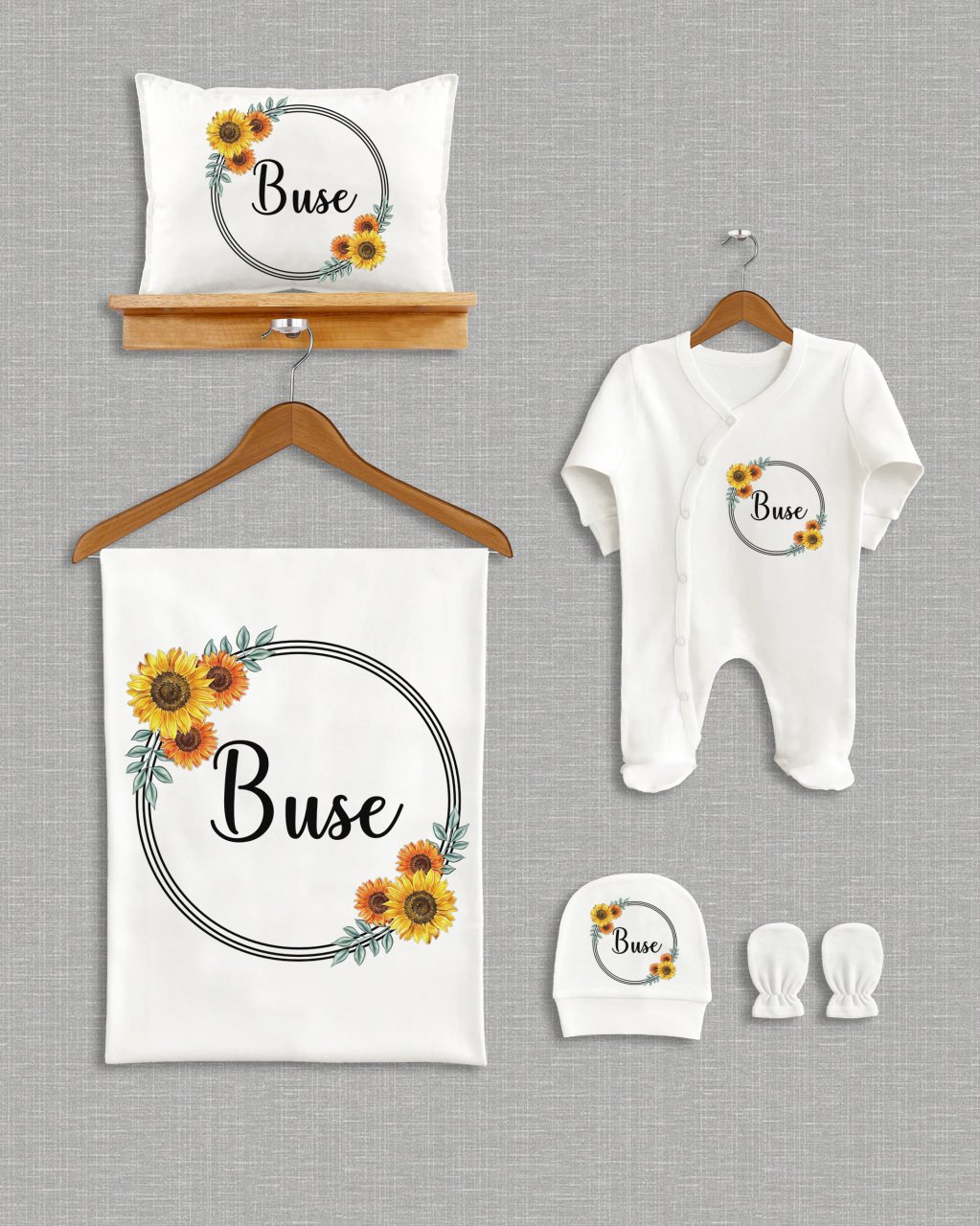 Sarı Çiçek Çelenk Tasarımı 5'li Organik Hastane Çıkışı