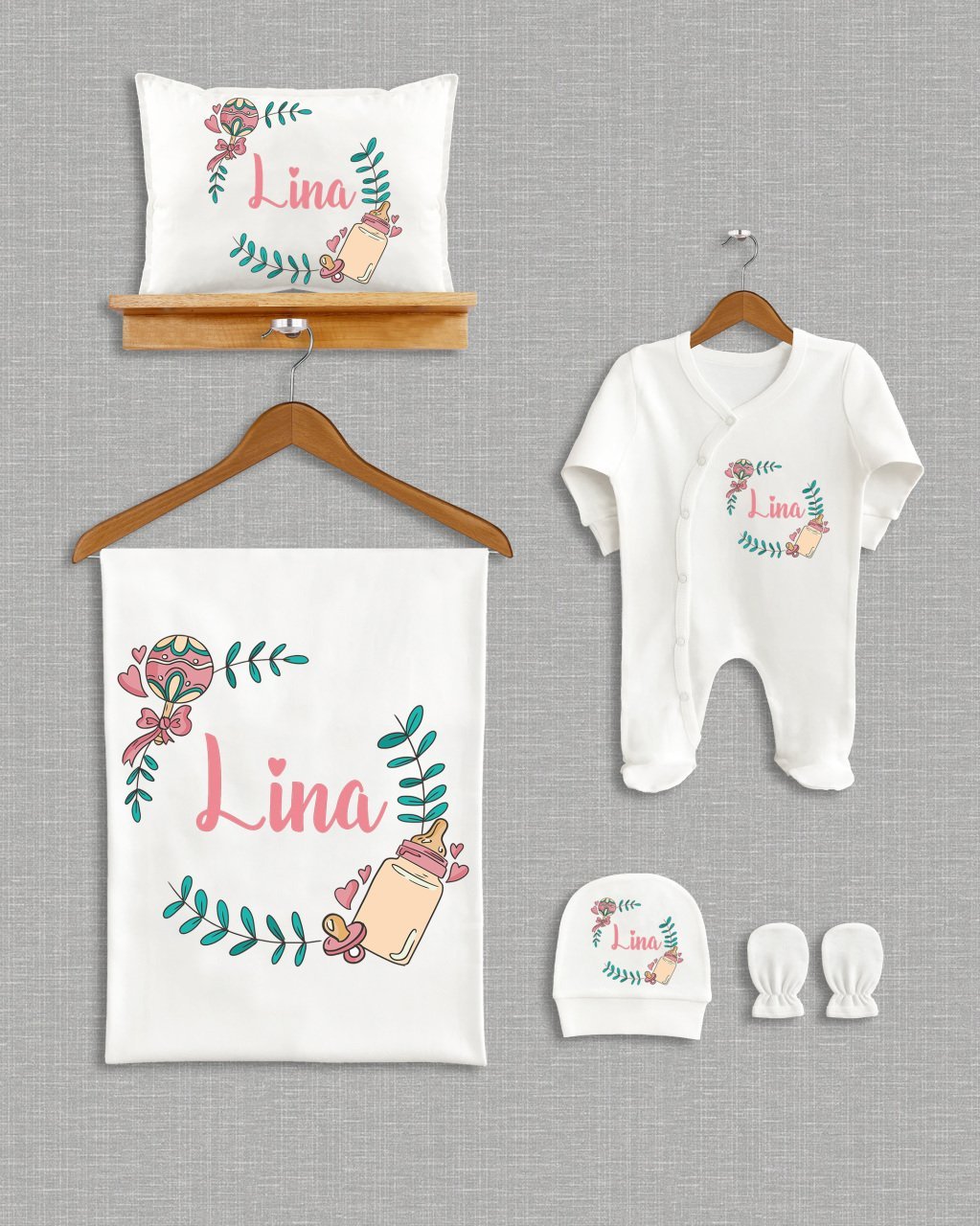 Biberonlu Çelenk Tasarımı 5'li Organik Hastane Çıkışı