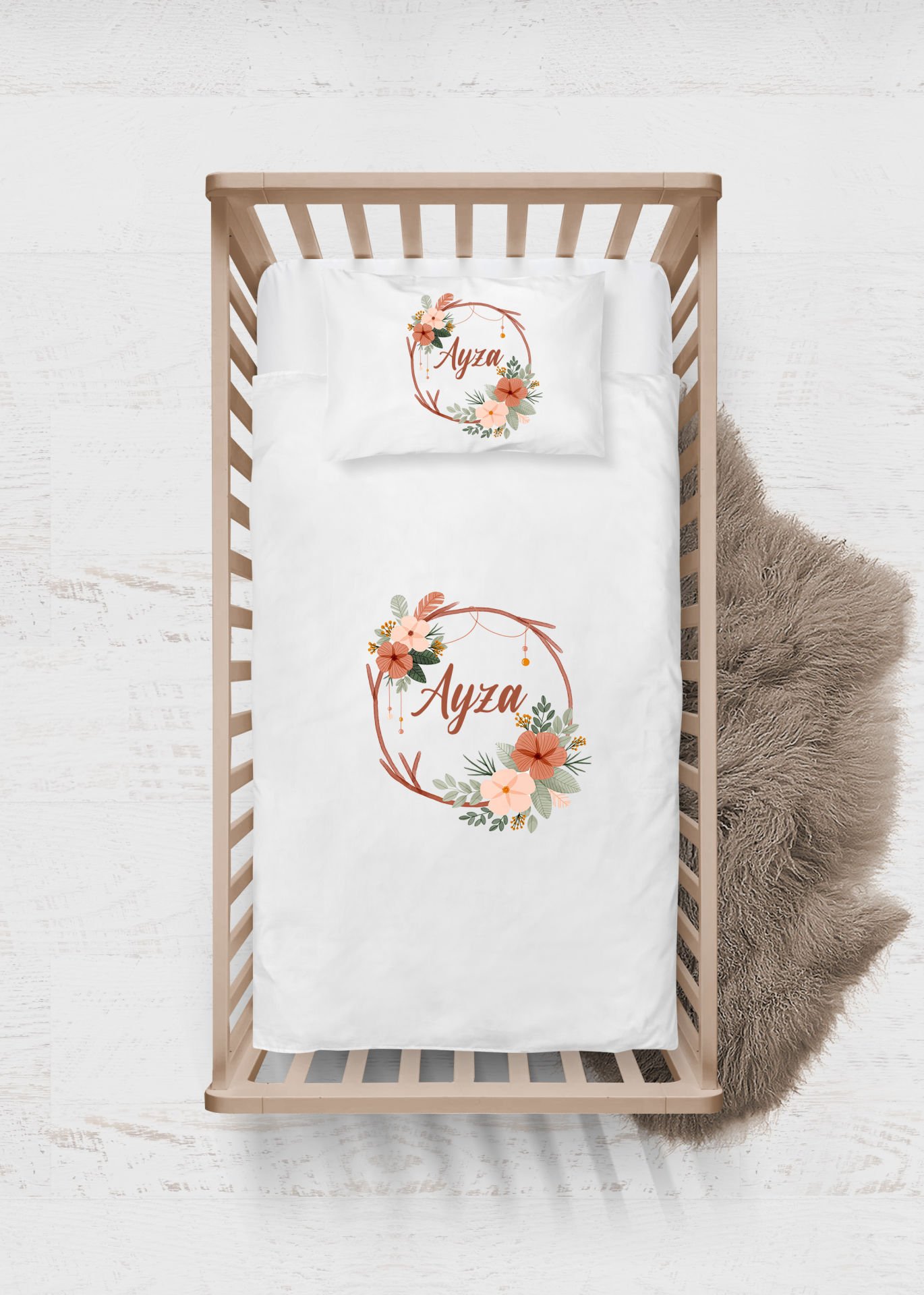 Pastel Çiçek Çelenk Tasarımı Nevresim Takımı