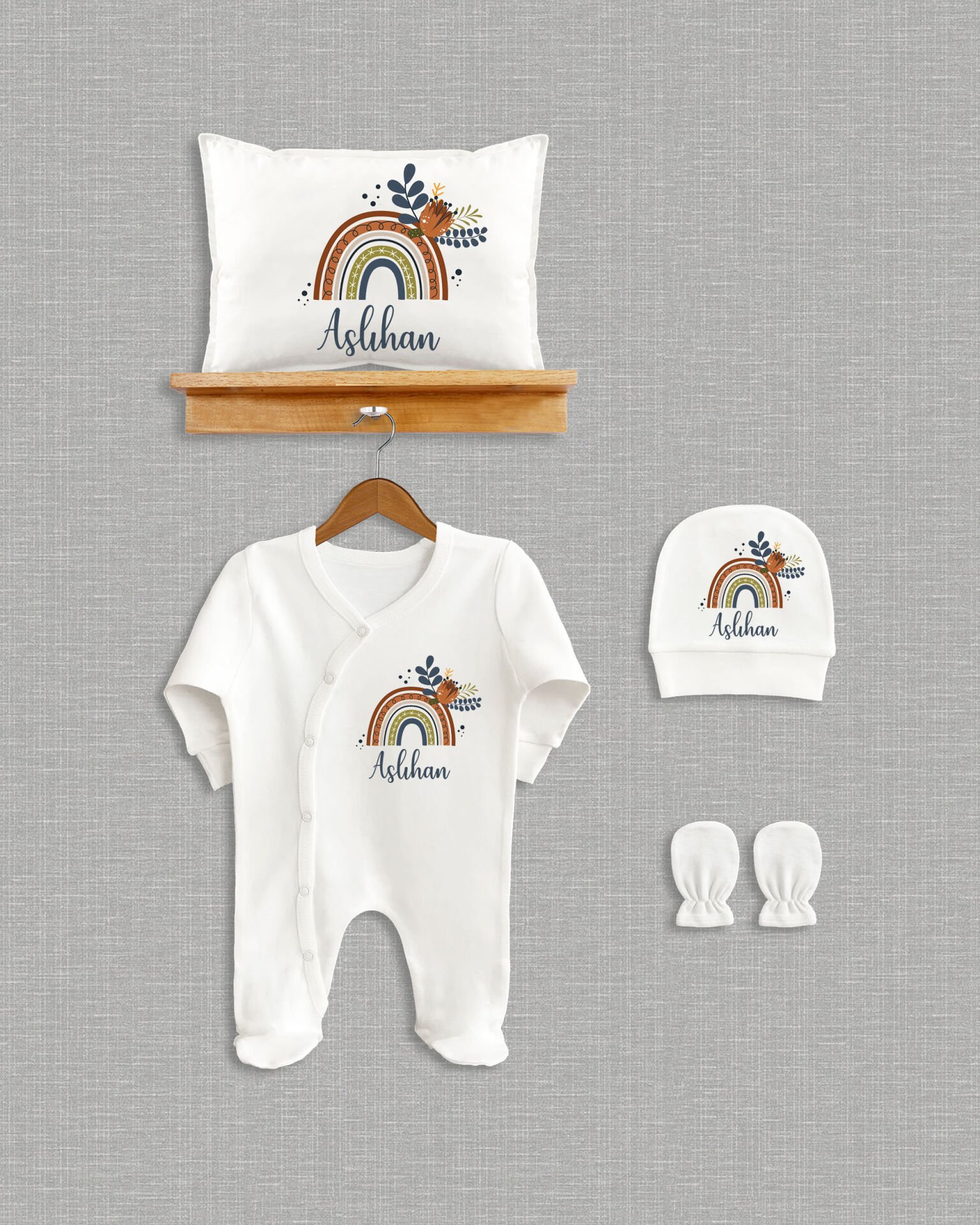 Çiçekli Gökkuşağı Tasarımı 4'lü Organik Hastane Çıkışı