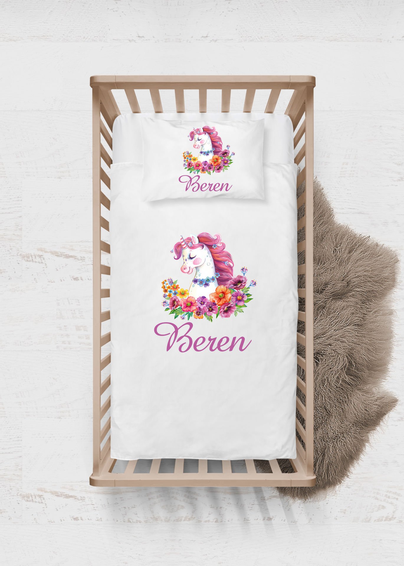 Çiçekli Unicorn Tasarımı Nevresim Takımı