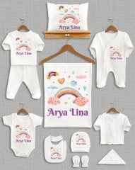 Bulutlu Renkli Gökkuşağı Tasarımı 11'li Organik Hastane Çıkışı