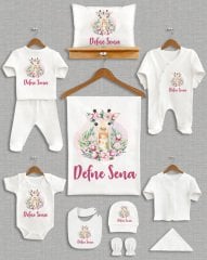 Çiçekli Sevimli Zürafa Tasarımı 11'li Organik Hastane Çıkışı