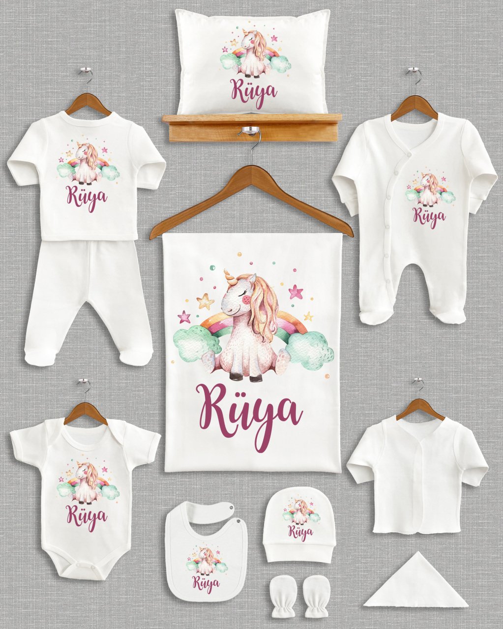 Rainbow Unicorn Tasarımı 11'li Organik Hastane Çıkışı