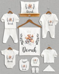 Uçak Üzerinde Sevimli Ayıcık Tasarımı 11'li Organik Hastane Çıkışı