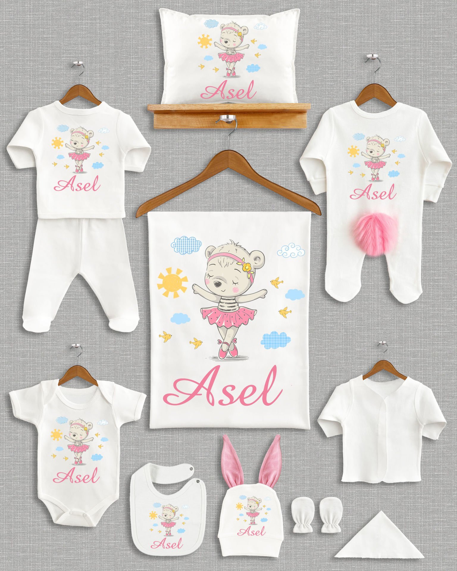 Sevimli Hayvan Tasarımı Ponponlu Tavşan Kulaklı 11'li Organik Hastane Çıkışı