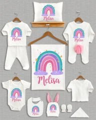 Renkli Gökkuşağı Tasarımı Ponponlu Tavşan Kulaklı 11'li Organik Hastane Çıkışı