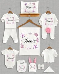 Deniz Yıldızı Temalı Ponponlu Tavşan Kulaklı 11'li Organik Hastane Çıkışı