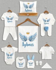 Mavi Melek Kanadı Tasarımı Ponponlu Tavşan Kulaklı 11'li Organik Hastane Çıkışı