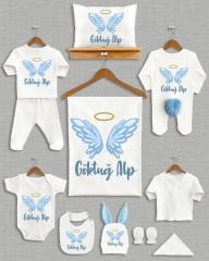 Mavi Melek Kanadı Tasarımı Ponponlu Tavşan Kulaklı 11'li Organik Hastane Çıkışı