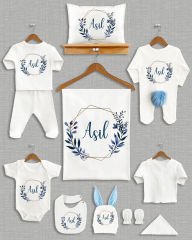 Mavi Yaprak Çelenk Tasarımı Ponponlu Tavşan Kulaklı 11'li Organik Hastane Çıkışı