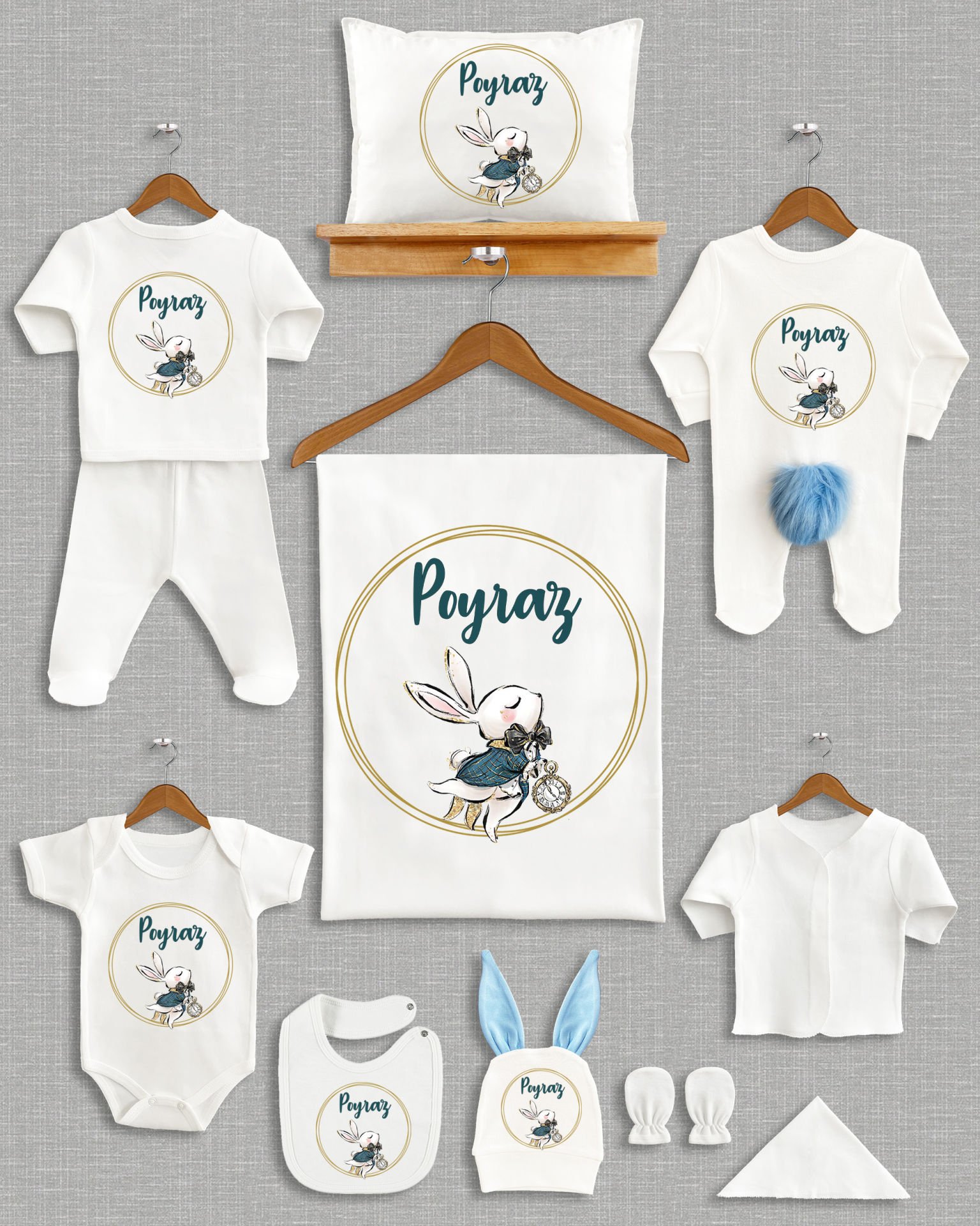 Çelenk İçinde Sevimli Tavşan Tasarımı Ponponlu Tavşan Kulaklı 11'li Organik Hastane Çıkışı