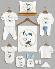 Çelenk İçinde Sevimli Tavşan Tasarımı Ponponlu Tavşan Kulaklı 11'li Organik Hastane Çıkışı