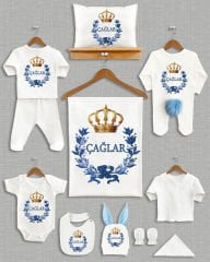 Koyu Mavi Çelenk Taç Tasarımı Ponponlu Tavşan Kulaklı 11'li Organik Hastane Çıkışı