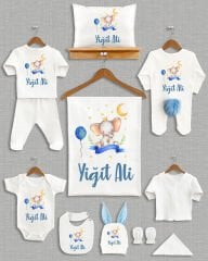 Mavi Balon Fil Tasarımı Ponponlu Tavşan Kulaklı 11'li Organik Hastane Çıkışı