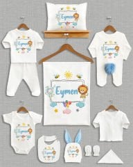 Mavi Çiçek Çelenk Tasarım Ponponlu Tavşan Kulaklı 11'li Organik Hastane Çıkışı