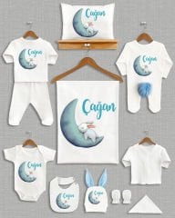 Ay Üzerinde Uyuyan Sevimli Tavşan Tasarımı Ponponlu Tavşan Kulaklı 11'li Organik Hastane Çıkışı