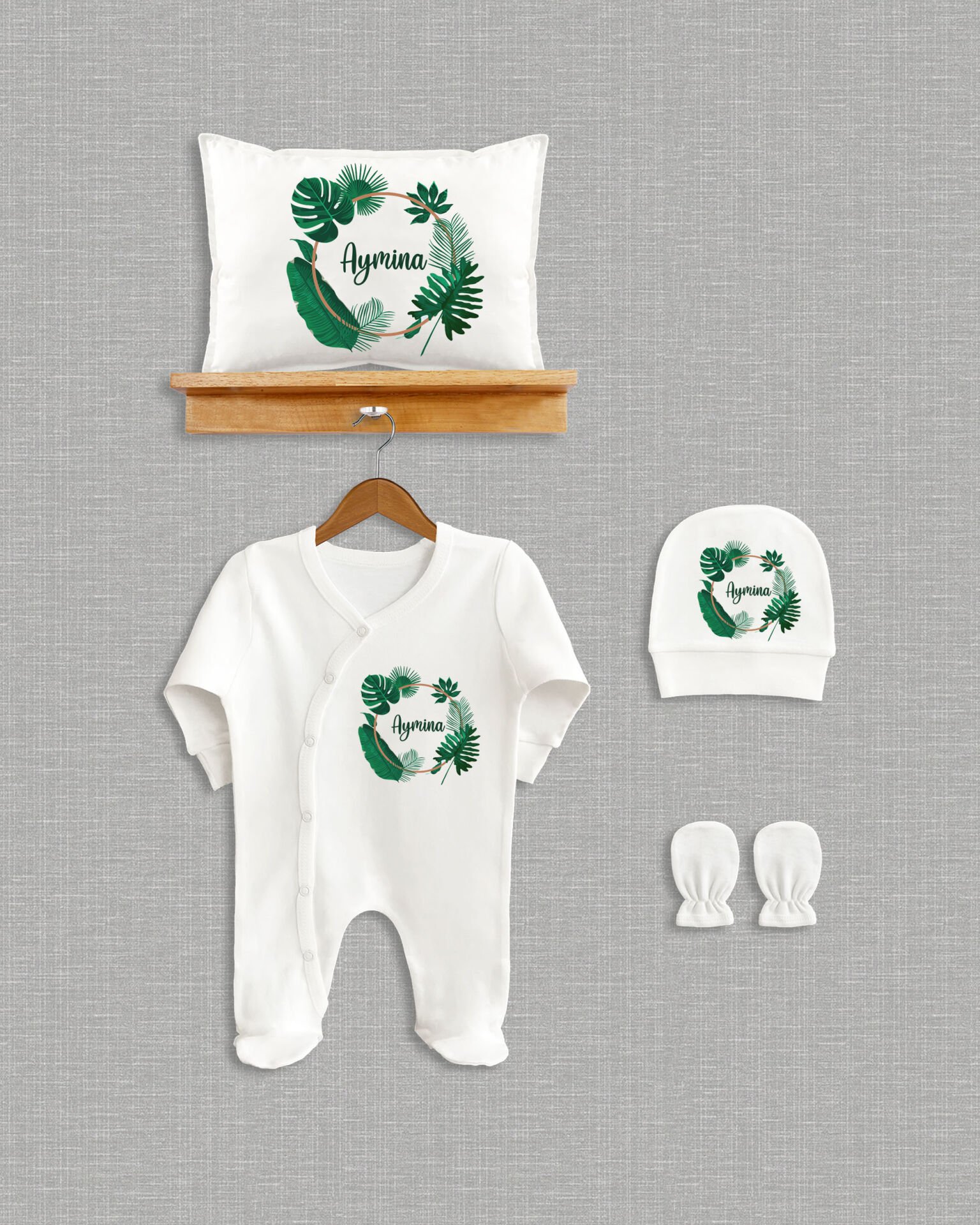 Koyu Yeşil Yaprak Tasarımı 4'lü Organik Hastane Çıkışı