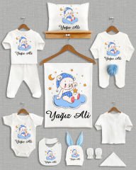 Mavi Bulut Üzerinde Sevimli Ayıcık Tasarımı Ponponlu Tavşan Kulaklı 11'li Organik Hastane Çıkışı