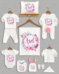 Renkli Çiçek Çelenk Tasarım Ponponlu Tavşan Kulaklı 11'li Organik Hastane Çıkışı