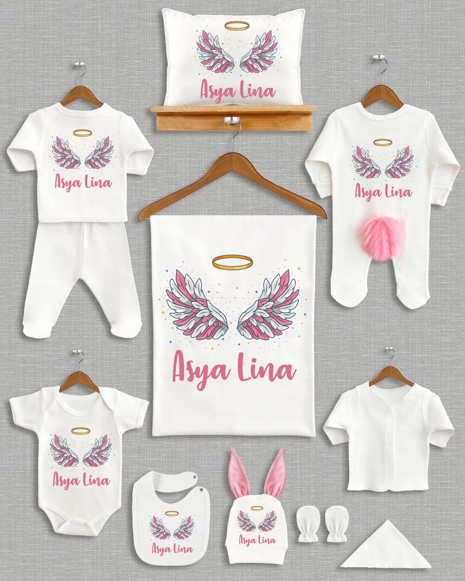 Melek Kanadı Tasarımı Ponponlu Tavşan Kulaklı 11'li Organik Hastane Çıkışı