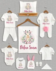 Sevimli Zürafa Çiçek Tasarımı Ponponlu Tavşan Kulaklı 11'li Organik Hastane Çıkışı