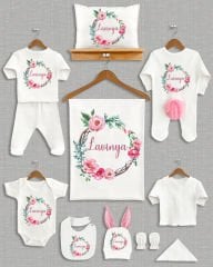 Renkli Çiçekli Çelenk Tasarımı Ponponlu Tavşan Kulaklı 11'li Organik Hastane Çıkışı