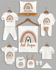 Gökkuşağı Tasarımı Kahverengi Ponponlu Tavşan Kulaklı 11'li Organik Hastane Çıkışı