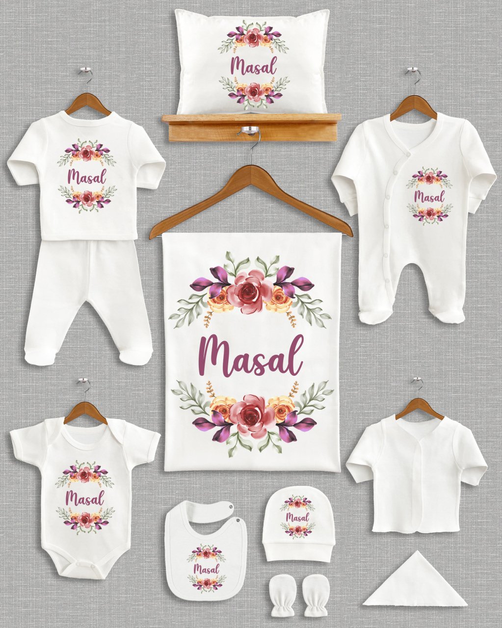 Pastel Çiçek Desenli 11'li Organik Hastane Çıkışı