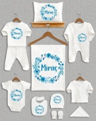 Mavi Çiçek Çelenk Tasarımı 11'li Organik Hastane Çıkışı