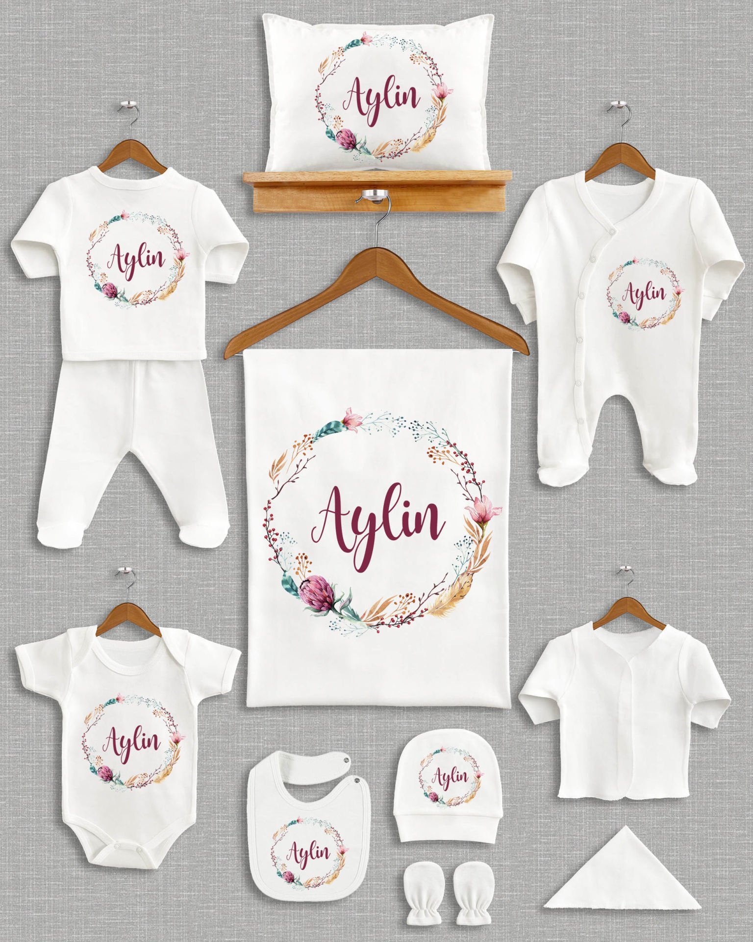 Çiçek Çelenk Tasarımı 11'li Organik İsme Özel Hastane Çıkışı