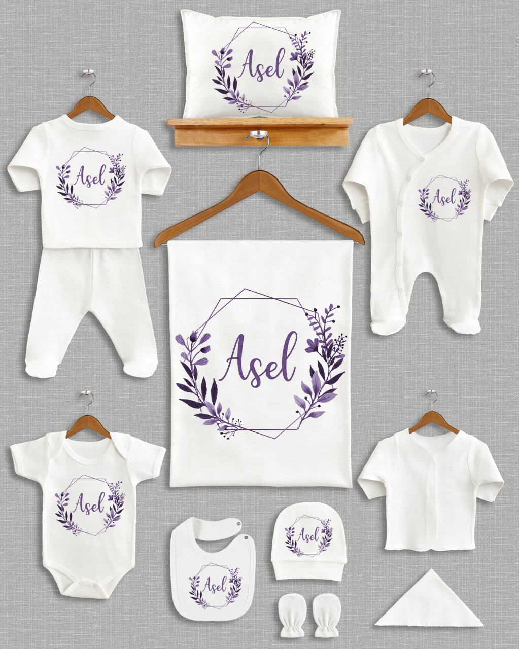 Mor Yapraklı Çelenk Tasarımı 11'li Organik Hastane Çıkışı