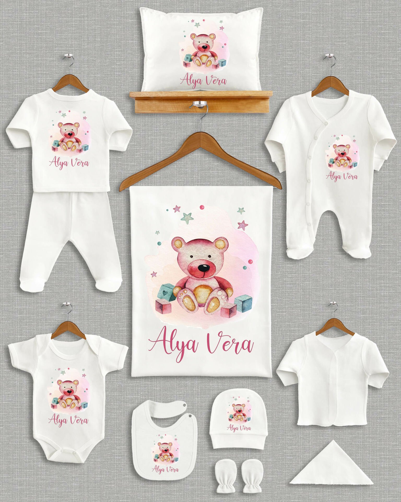 Sevimli Ayıcık Tasarımı 11'li Organik İsme Özel Hastane Çıkışı