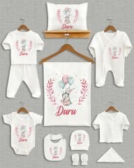 Balon Tutan Sevimli Tavşan Tasarımı 11'li Organik İsme Özel Hastane Çıkışı