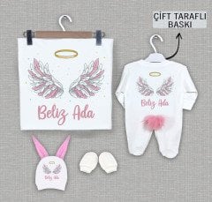 Melek Kanadı Tasarımı Ponponlu Tavşan Kulaklı 4'lü Organik Hastane Çıkışı