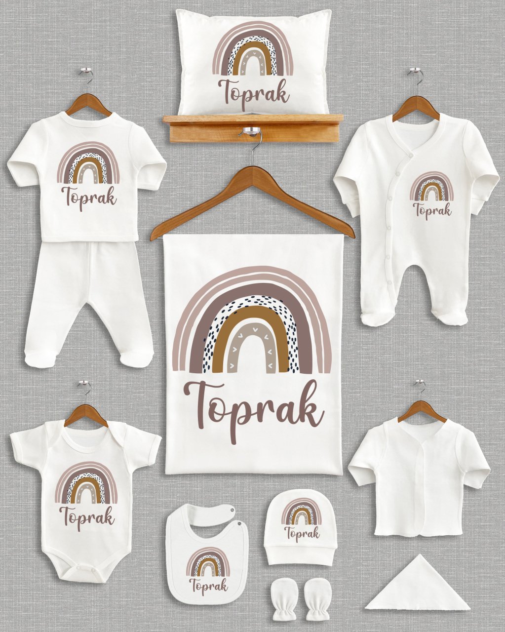 Toprak Tonları Gökkuşağı Tasarımı 11'li Organik  Hastane Çıkışı