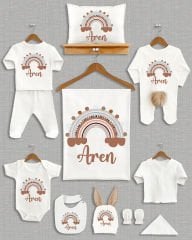 Gökkuşağı Tasarımı Kahverengi Ponponlu Tavşan Kulaklı 11'li Organik Hastane Çıkışı