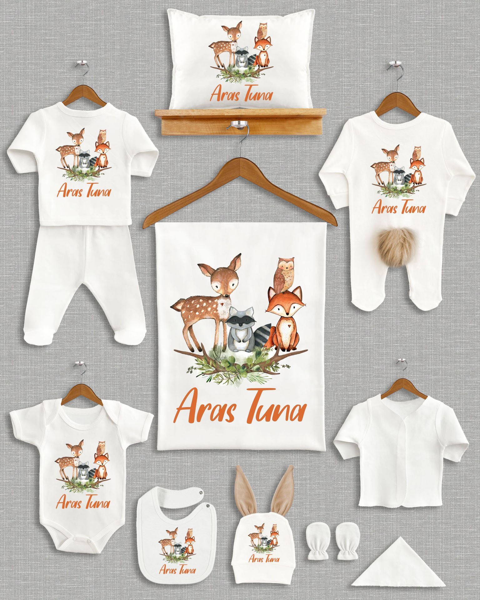 Sevimli Hayvanlar Tasarımı Kahverengi Ponponlu Tavşan Kulaklı 11'li Organik Hastane Çıkışı