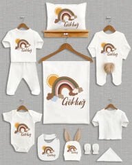 Güneşli Gökkuşağı Tasarımı Kahverengi Ponponlu Tavşan Kulaklı 11'li Organik Hastane Çıkışı