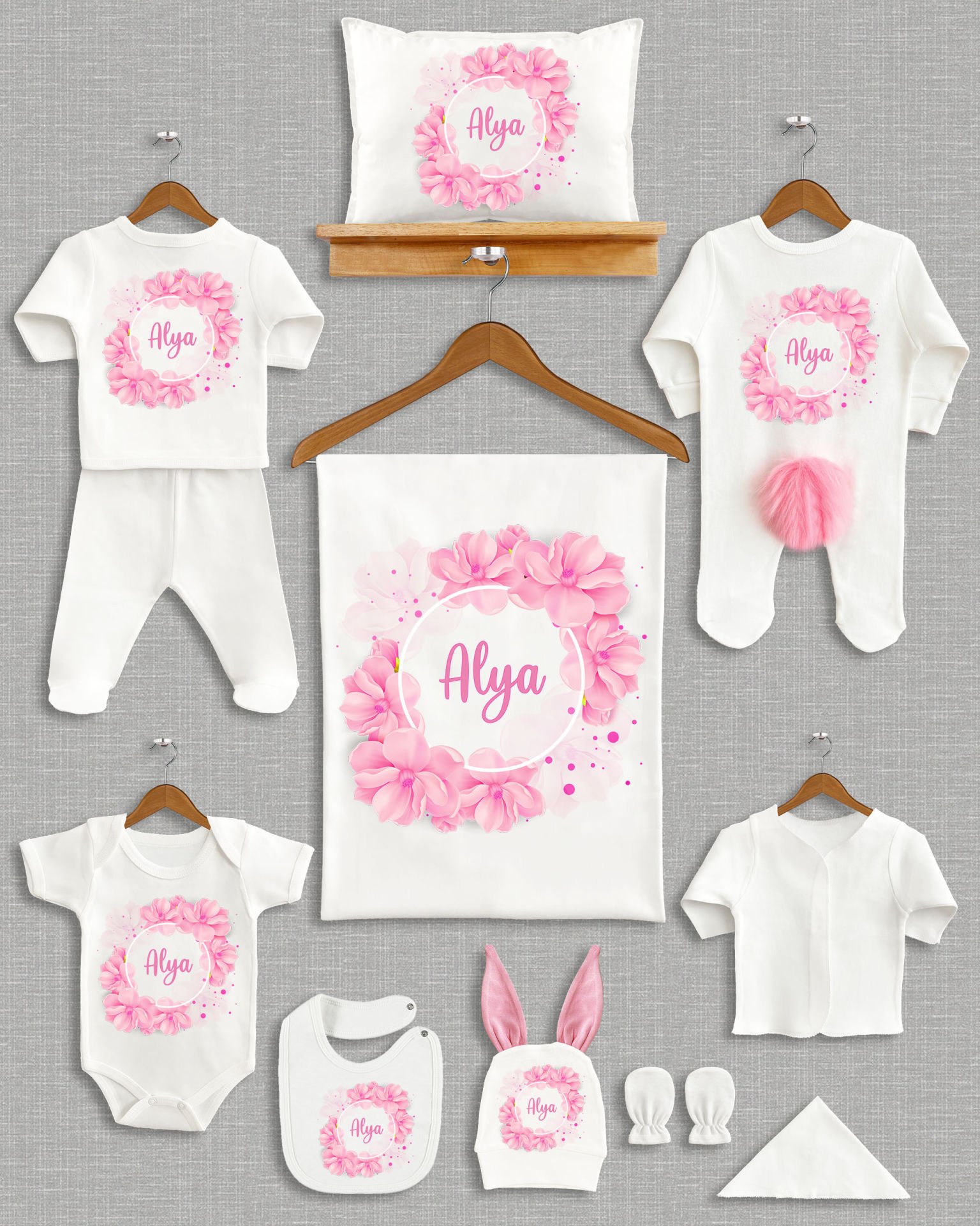 Çiçek Çelenk Tasarımı Ponponlu Tavşan Kulaklı 11'li Organik Hastane Çıkışı