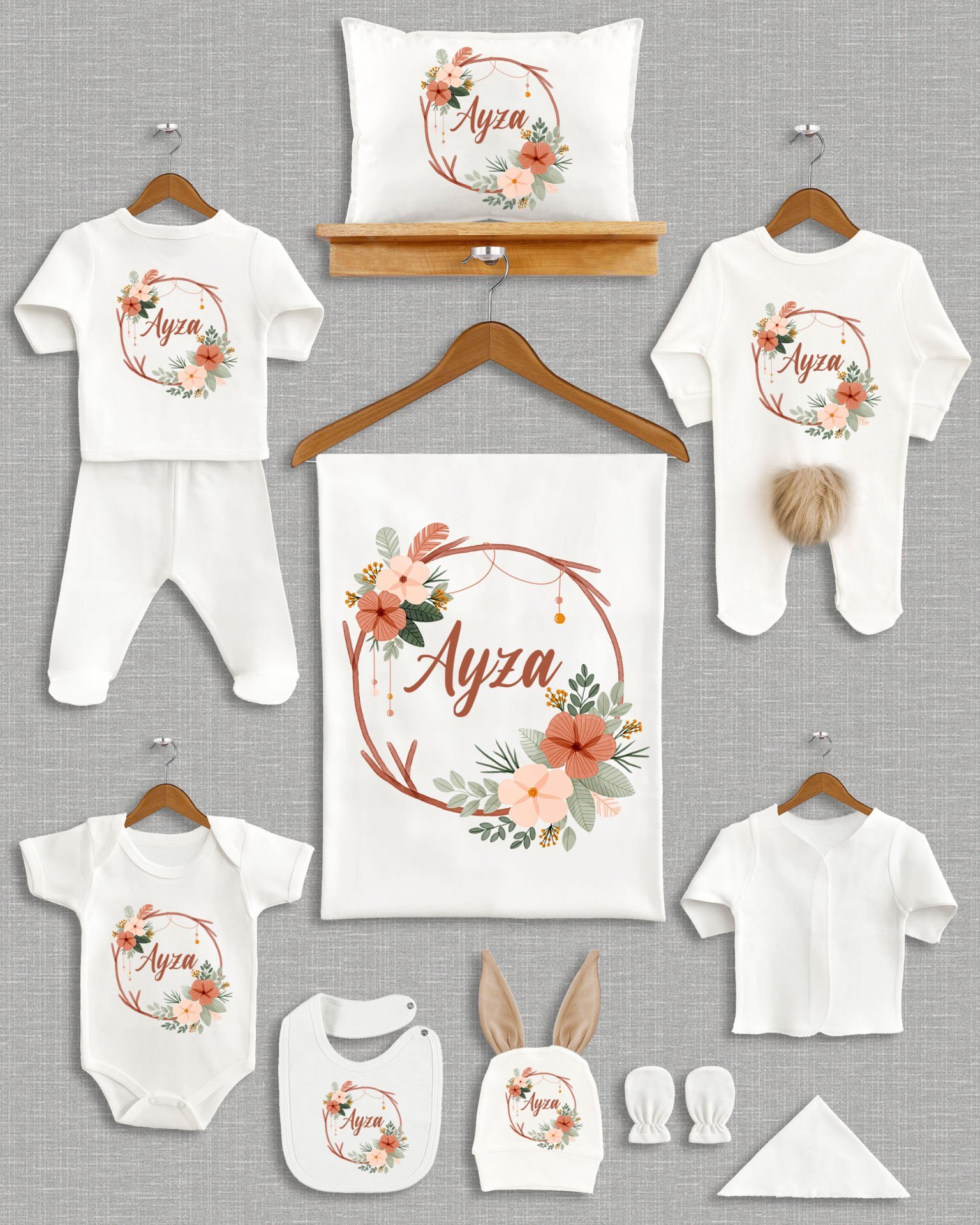 Çiçek Çelenk Tasarımı Kahverengi Ponponlu Tavşan Kulaklı 11'li Organik Hastane Çıkışı