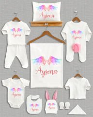 Renkli Melek Kanadı Tasarımı Ponponlu Tavşan Kulaklı 11'li Organik Hastane Çıkışı