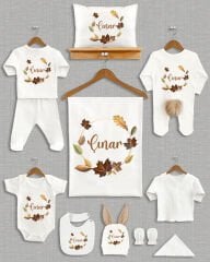 Yaprak Tasarımı Kahverengi Ponponlu Tavşan Kulaklı 11'li Organik Hastane Çıkışı