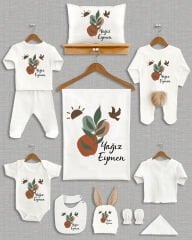 Bohem Yaprak Tasarımı Kahverengi Ponponlu Tavşan Kulaklı 11'li Organik Hastane Çıkışı