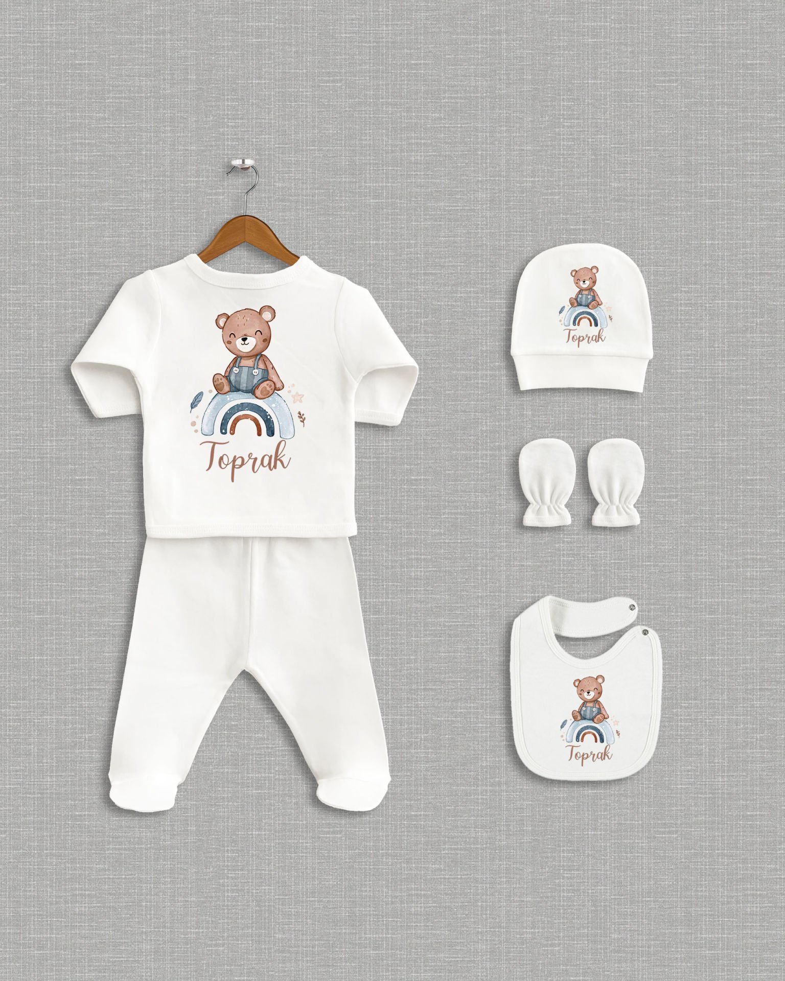 Gökkuşağında Ayıcık Tasarımı 5'li Organik Hastane Çıkışı