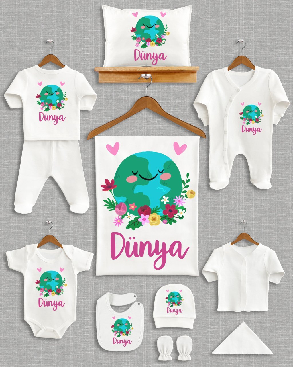 Çiçekli Dünya Tasarımı 11'li Organik  Hastane Çıkışı